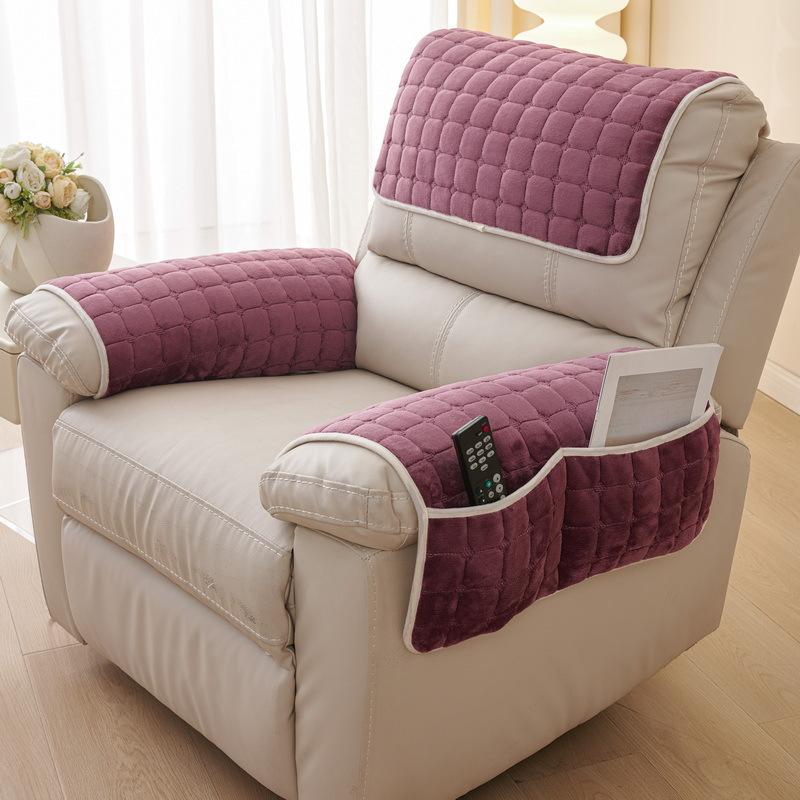 

66x50cm/pc Flannel Sofa Armrest Cover Solid Color Extended Non Slip Storage Handrial Seat Pad Plush Armchair Backrest Towel Backrest 1PC