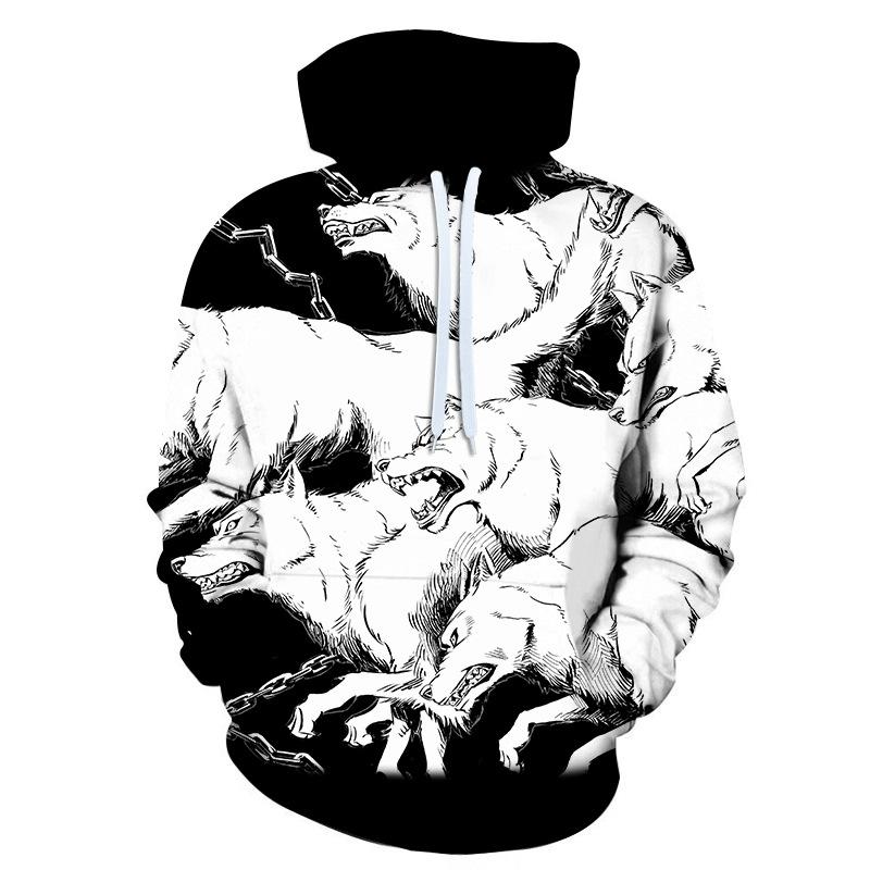 2023 New Goth Men Hoodie 3D Wolf Printed Hoodies Pullovers Casual Women Black Hoodiy Sweatshirts Spring Autumn Cool Tops Coat