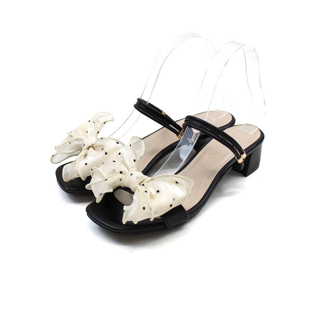 

strap sandals for ribbon ankle strap 4cm chunky black L [Vivian] 2-way women, mules, heel, V31062SM, combination, (24.0-24.5)