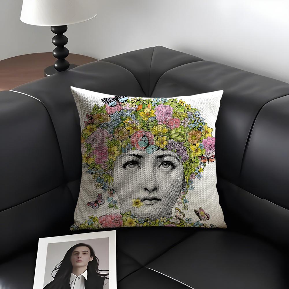 Abstract Women Simple Art Cushion Cover Natural Linen Organic Fabric DoubleSided Printing Sofa Home Decor Gift Pillow Case