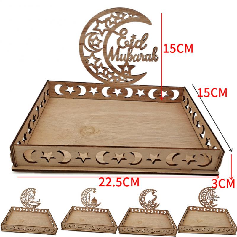 Eid Mubarak Wooden Food Tray Ornament Islamic Eid Al-fitr Ramadan Table Decoration Dessert Tray Crafts Party Holiday Decorations
