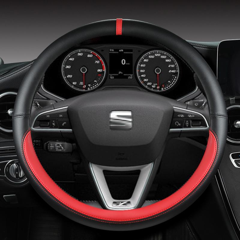 Mikrofaser Leder Auto Lenkradbezug Rutschfest 38cm Für Seat Tarraco Arona Ateca Ibiza Toledo Mii Leon Arosa Exeo ST FR