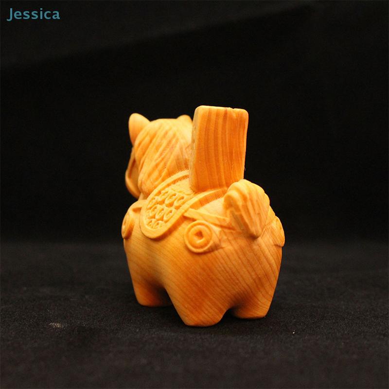 Cute Pony Figurine, Cliff Cypress Wood Carved Chinese Zodiac 'Fortune On Horseback' Statue