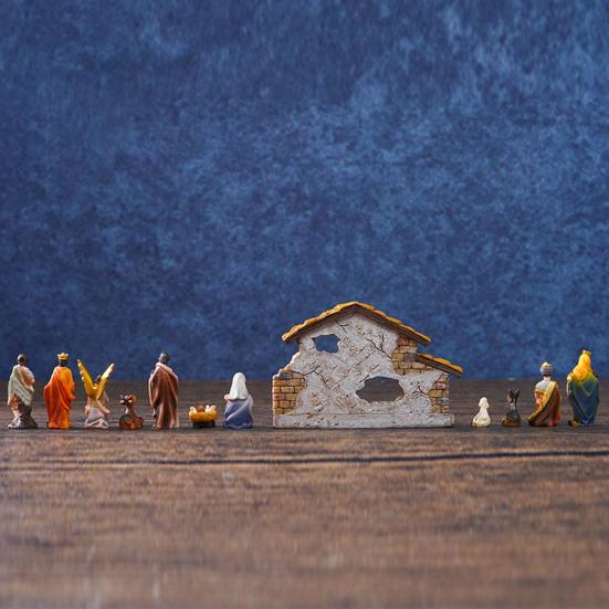 Nativity Scene Set Stable Resin Christmas Manger Figurines for Home Decor Holiday Tabletop Display