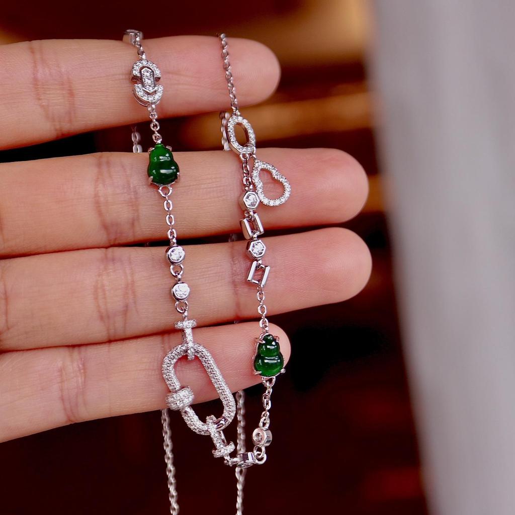Natural Jade Gourd S925 Sterling Silver Necklace