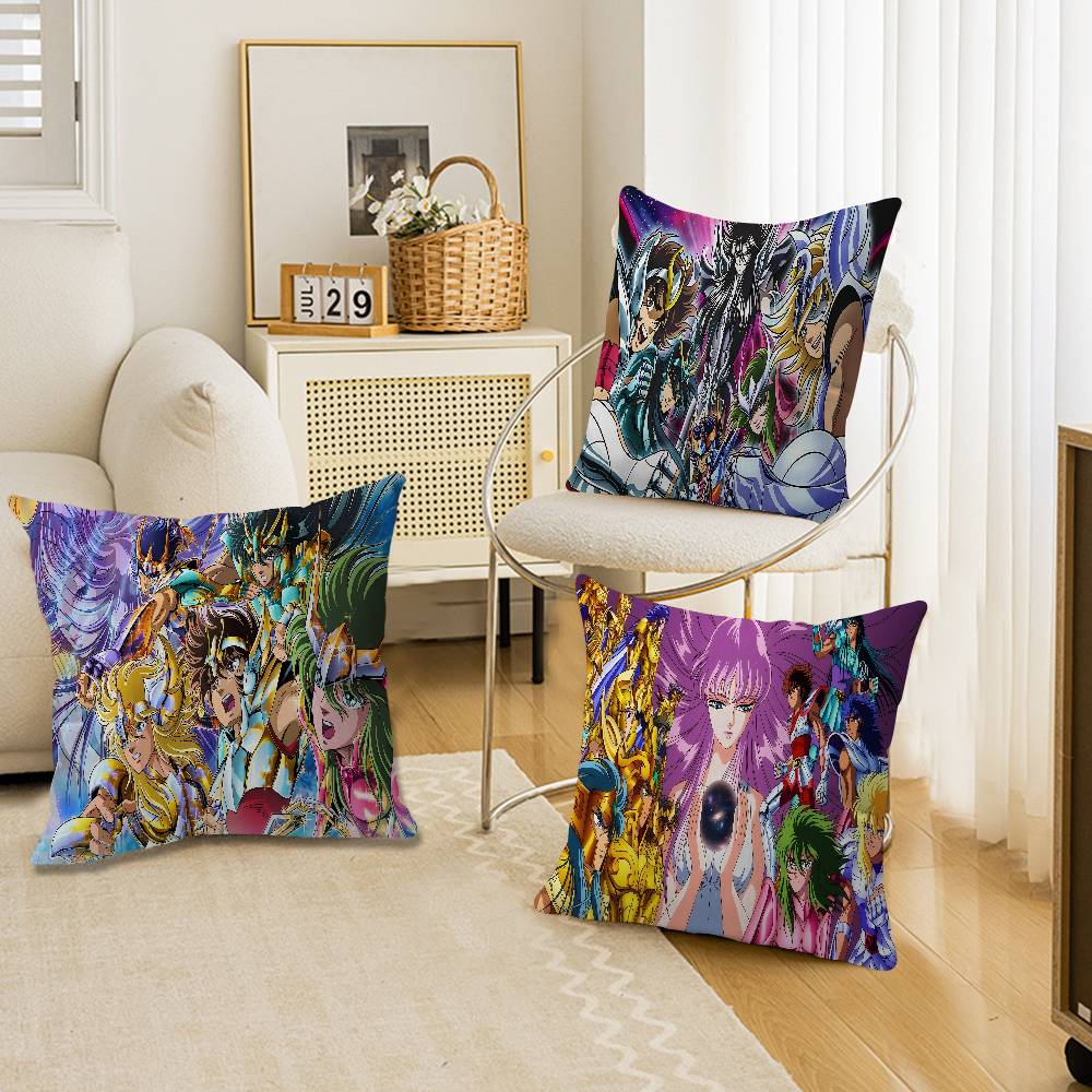 Knights Of The Zodiac Cartoon Cushion Cover Car Throw Pillow Case For Sofa Car Christmas Gift 40x40cm 45x45cm