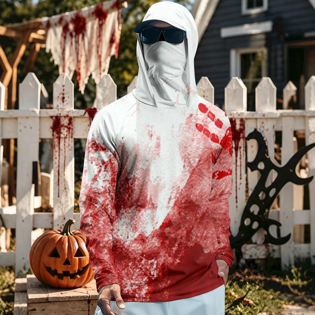 Herren Langarm Kapuzen T-Shirt Schnelltrocknend Sonne Halloween zum Angeln Fitness Sport