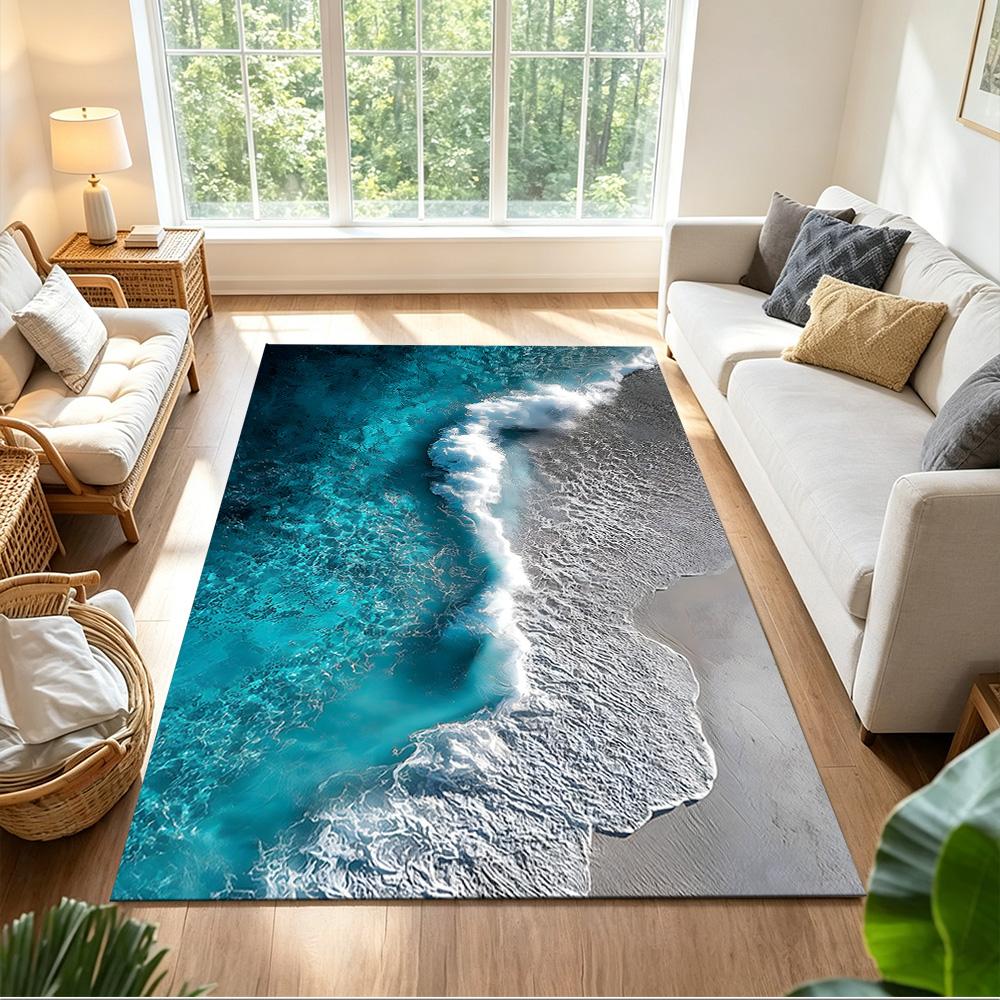 Ocean Waves Meeting Sand Non-Slip Home Carpet Design for Office Decor Living Room Gift