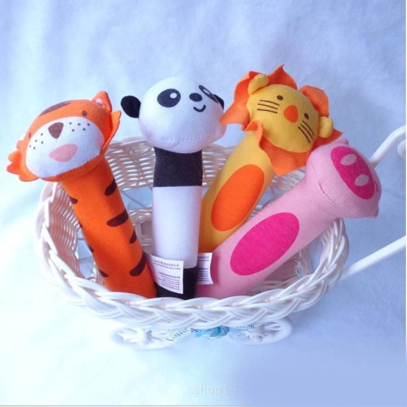 Adorable Baby Grasping Training Bb Stick Squeaky Toy With Animal Designs And Soft Knitted Fabric Stuffed With Pp Cotton