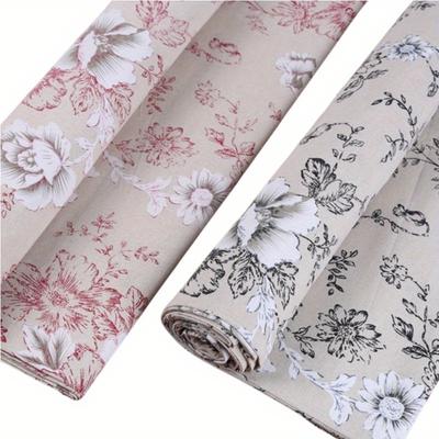 1Pc Cotton Linen Blend Fabric Floral Printed Decorative Fabric for DIY Projects and Tablecloth Making Color  Peony Flower