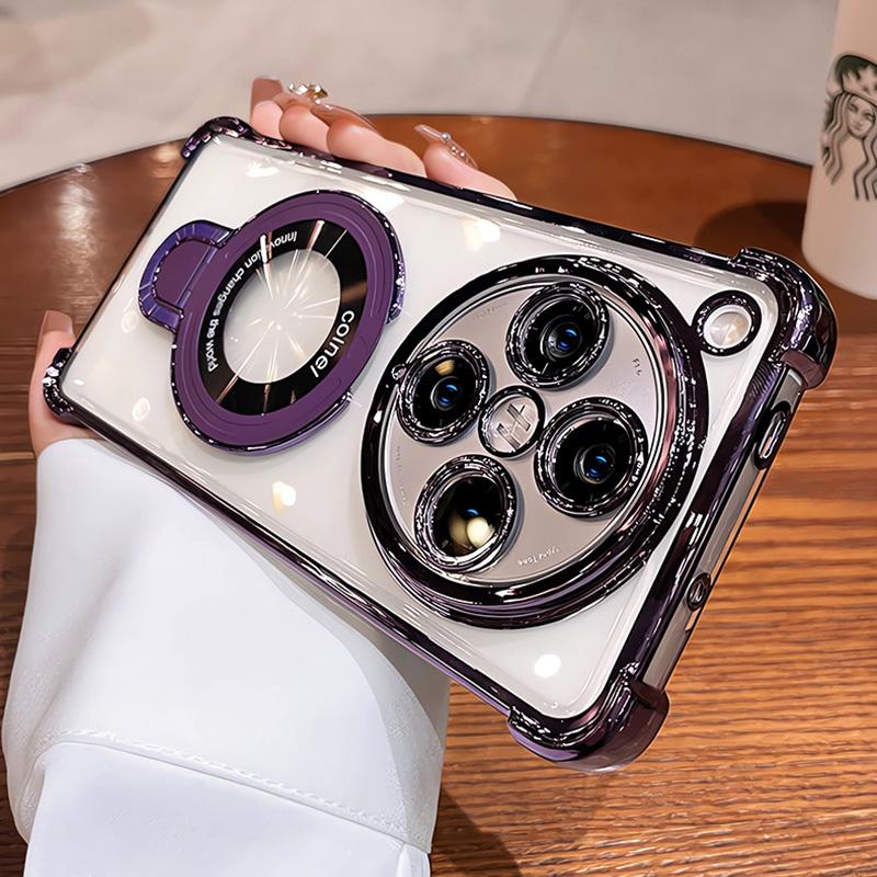 For OPPO Find X8 Pro Case Magnetic Holder Luxury Plating Airbag Soft Silicone Transparent Camera Protection Shockproof Cover