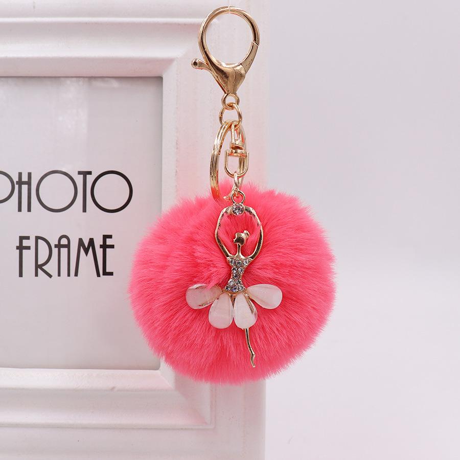 Ballet Dancing Girl Keyring Cute Fluffy Pompom Rhinestone Car Handbag Motorcycle Pendant Accessorie Keychain Retail Wholesale