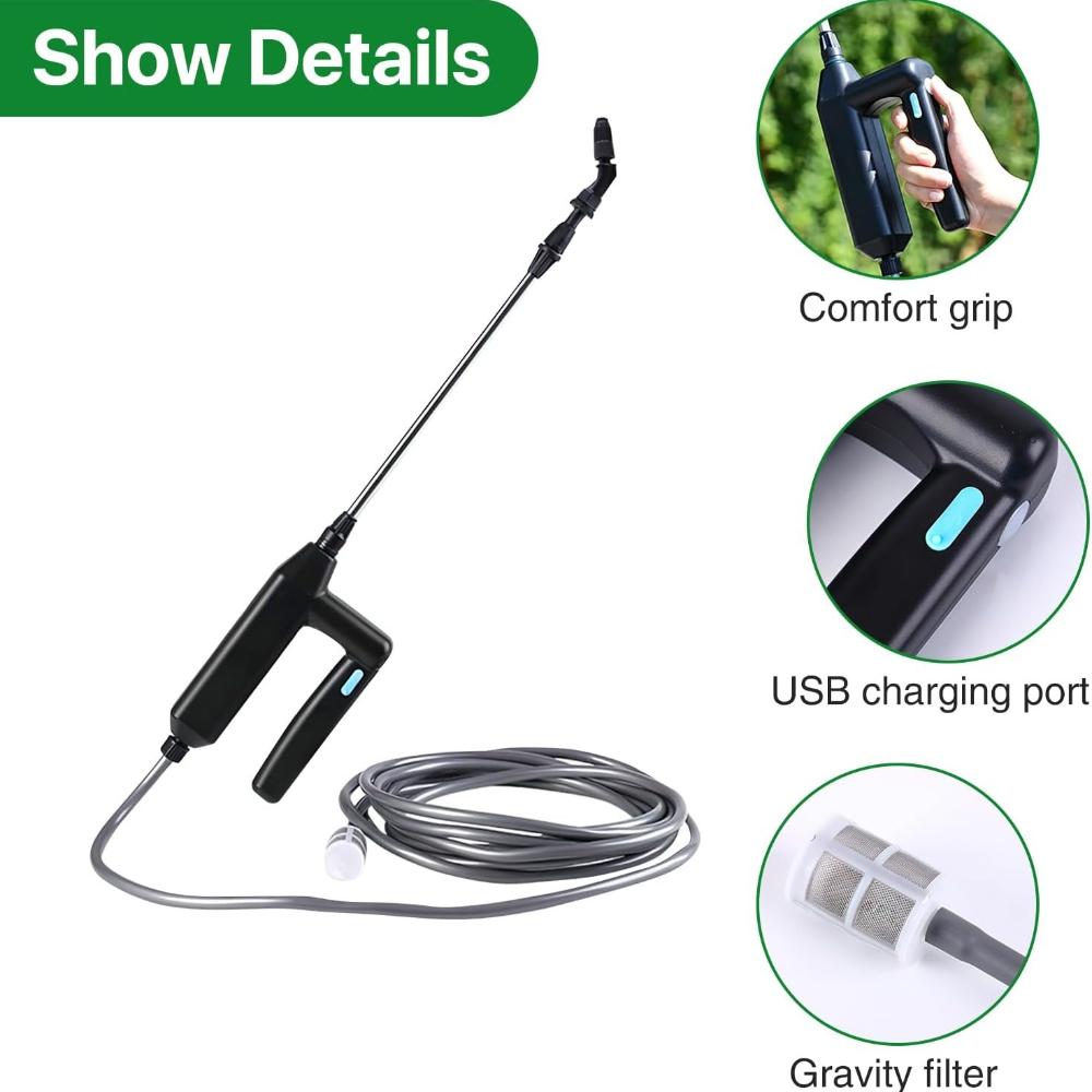 Battery Powered Electric Garden Sprayer with Telescopic Wand 5M Hose and 3 Nozzles, Portable Spray Wand for Gardening Yard Lawn
