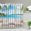 Ocean Scenery Shower Curtains Ldyllic Building Flower Plant Spring Landscape Bathroom Curtain Waterproof Fabric Bathtub Screen