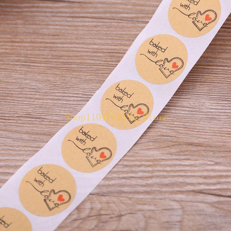 500Pcs Baked With Love Round Kraft Paper Sticker Adhesive Baking Label For Chris top sale