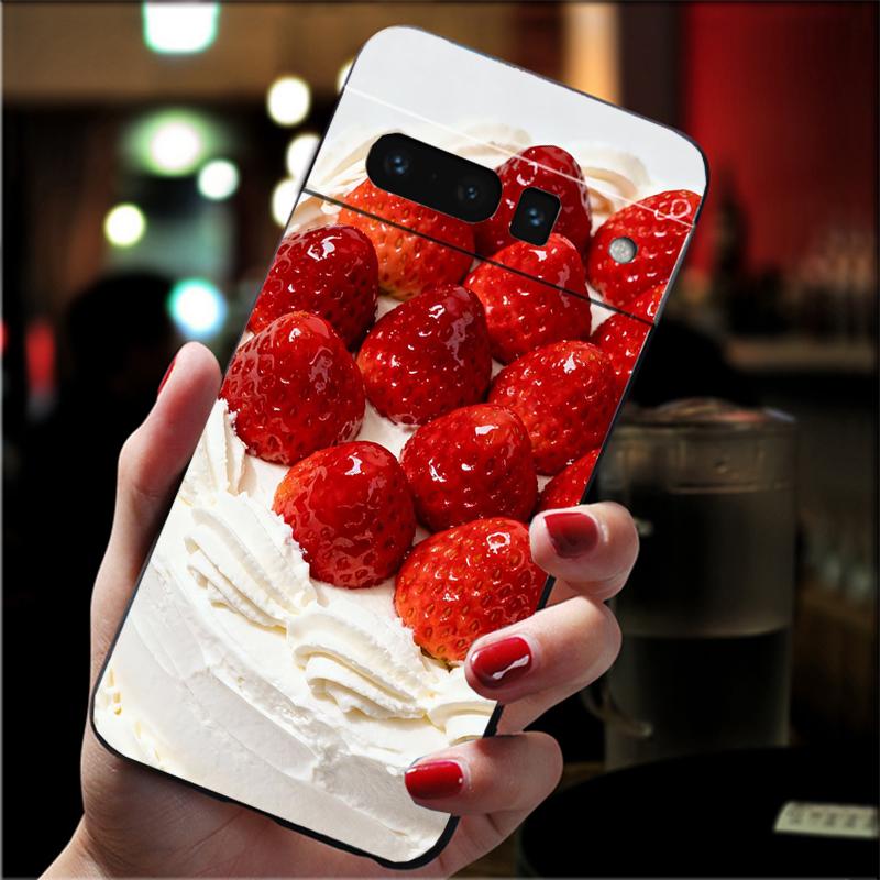 For Google Pixel 10 9 Pro XL Silicone Phone Soft Case For Google Pixel 9A 8A 7A 6A 5 Cover Shell Strawberry Cat Cartoon