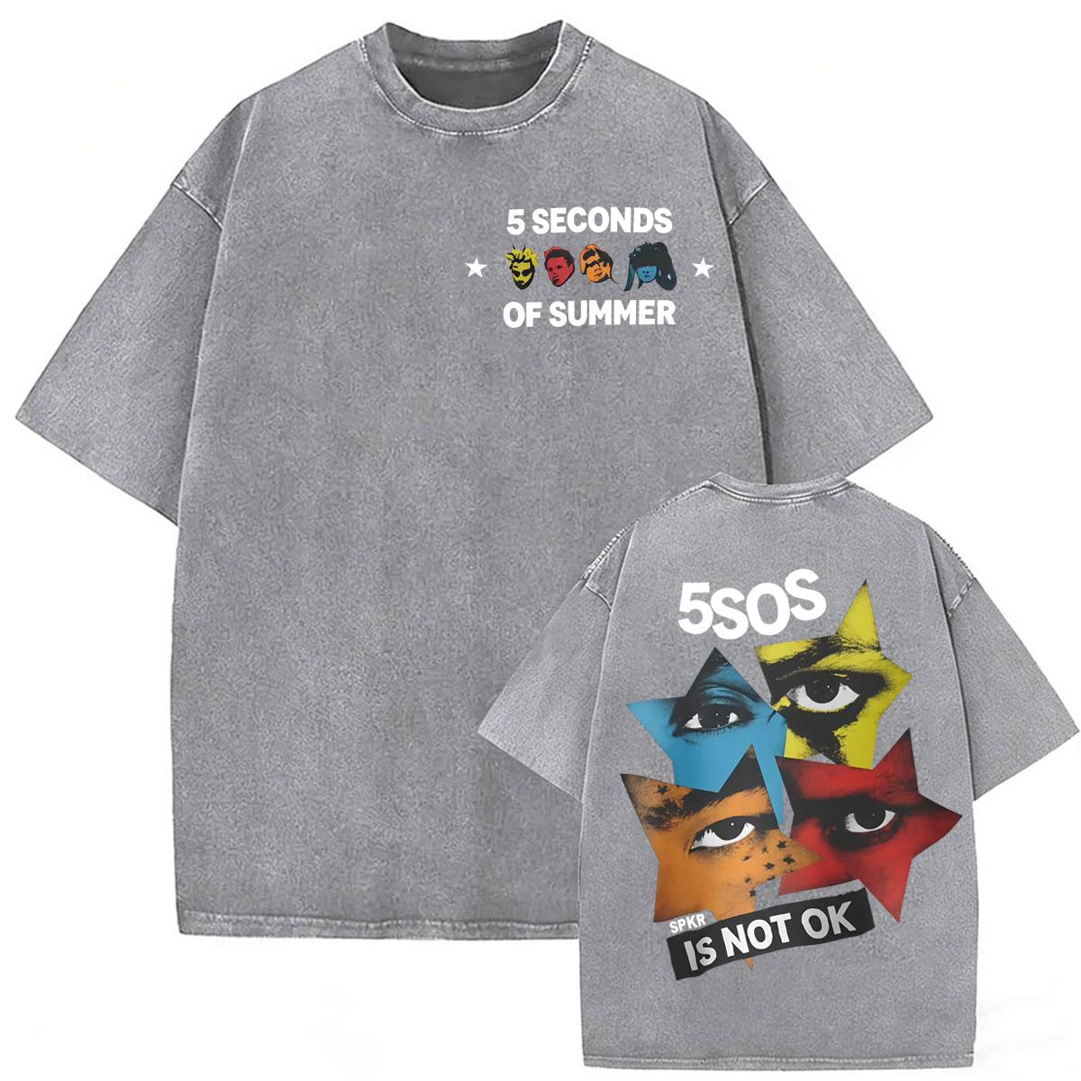 

SOS Seconds of Summer Everyones A Star World Tour Tshirts Men Women Harajuku Hip Hop Punk Vintage Washed T Shirt Streetwear S