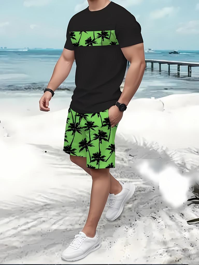 Summer New Men's Casual Comfortable Beach Pants Men's Breathable Lightweight Top Shorts Set