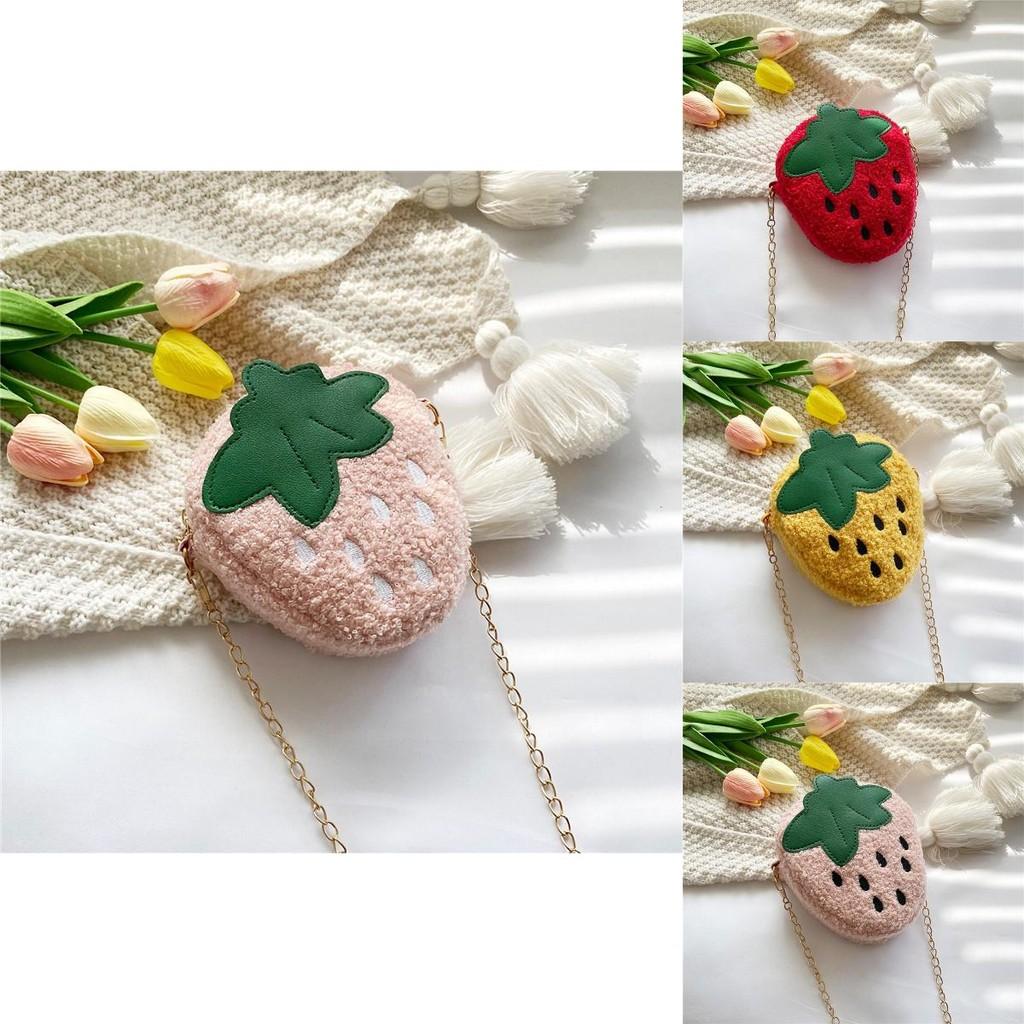 Adorable Girls Plush Strawberry Chain Shoulder Bag 2023 New Korean Style Princess Accessory Coin Purse