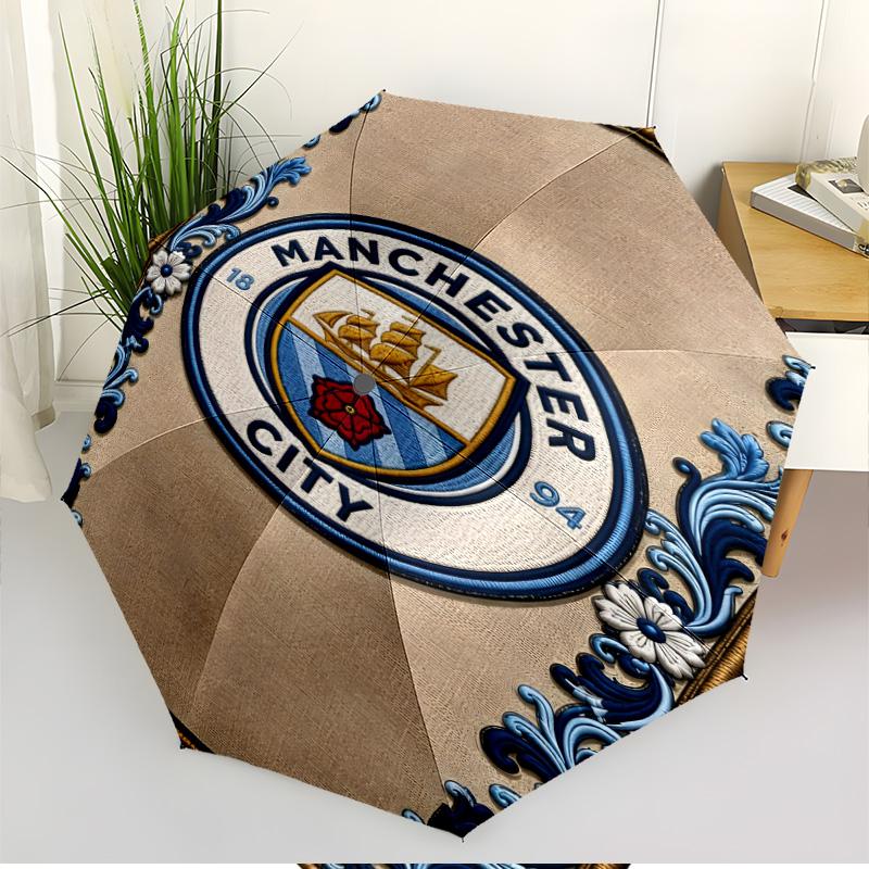 Manchester City FC Print Automatic Open Close Umbrella, Portable Foldable Umbrella, for Outdoor Commute Camping Trip, Ideal Birthday Gift