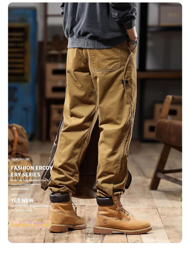 2025 Men's American Retro Harem Overalls - Thickened Spring/Autumn Casual Pants