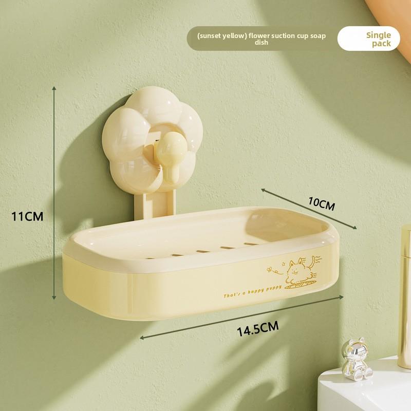 Flower Suction Cup Soap Box, Household Wall-mounted Non-drilling Bathroom Soap Draining Rack, Bathroom Soap Box