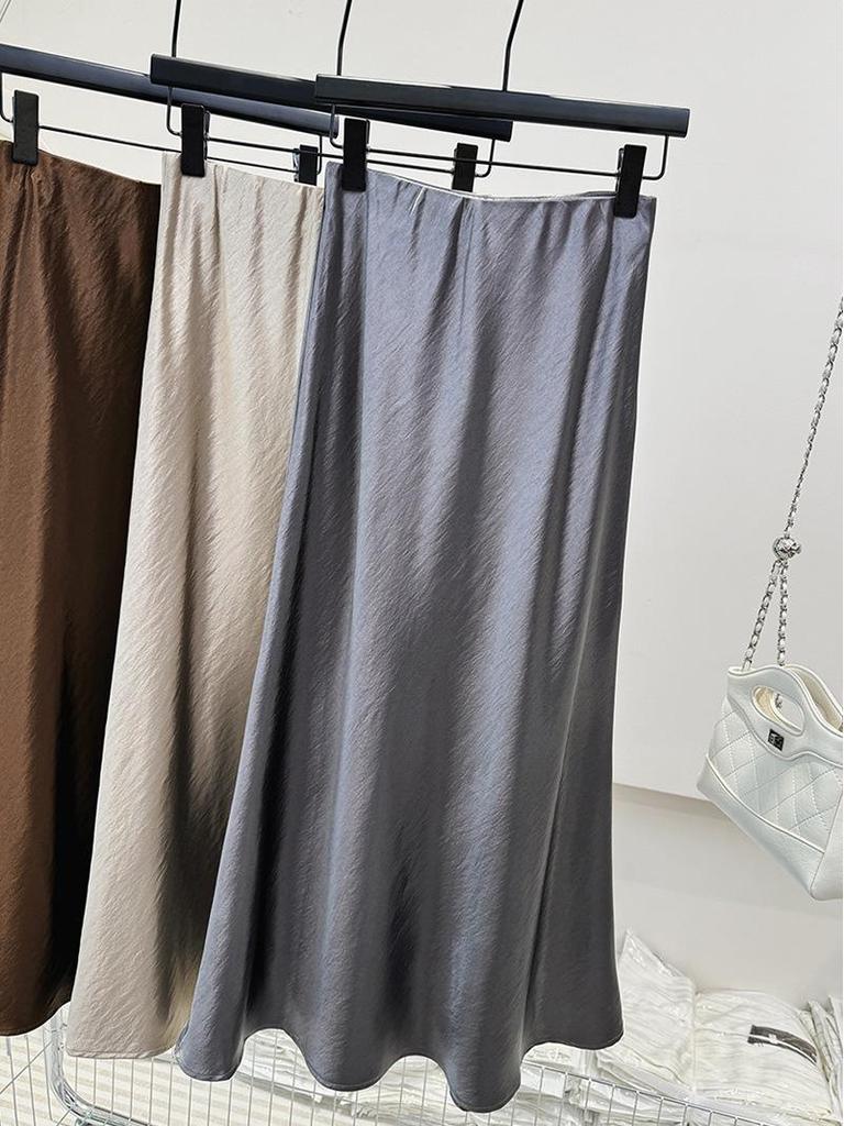 Silky Autumn 2024 Double-Sided Satin Floor-Length High-Waist Mermaid Maxi Skirt for Women