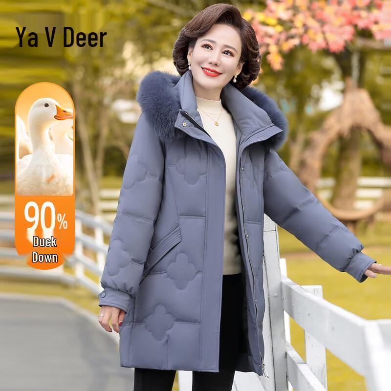 

Ya Lu Women s Mid-Length White Duck Down Jacket with Fur Collar L