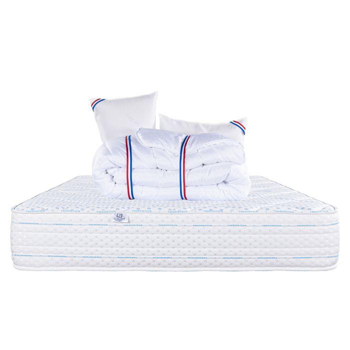 Matelas 180x200 cm, Thermotec, 24 cm, mémoire de forme, ferme, face été/hiver + 2 oreillers + couette