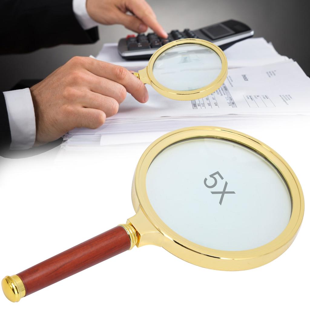 5X Magnifying Glass 90mm Handheld Magnifier Wood Handle Magnifier for Reading