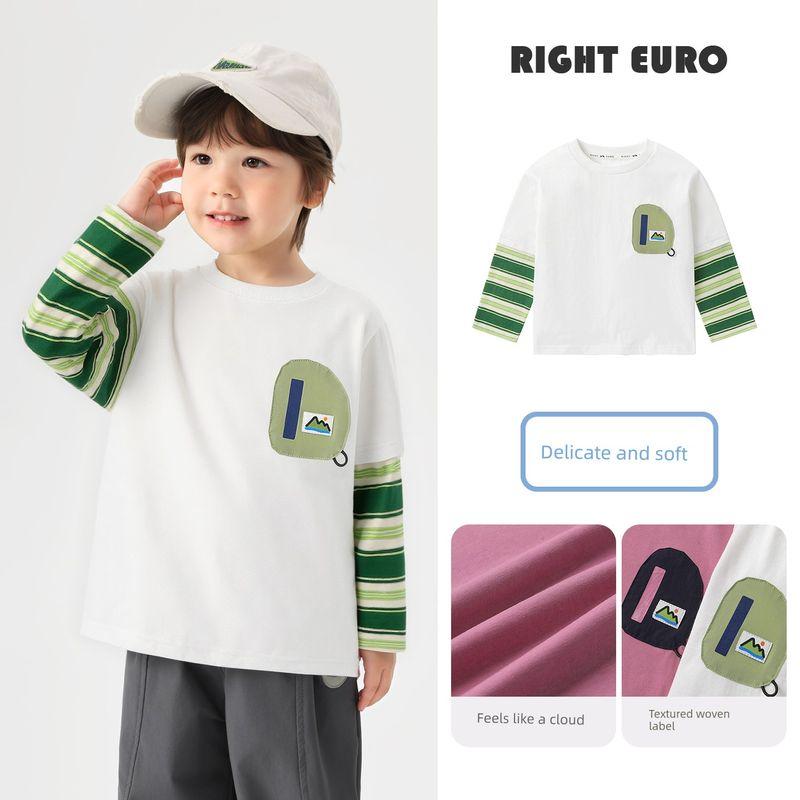 Right European Style Boys' Faux Two-Piece Long-Sleeve T-Shirt 2026 Spring New Spring and Autumn Outfit for Babies and Children, Thin Base Layer