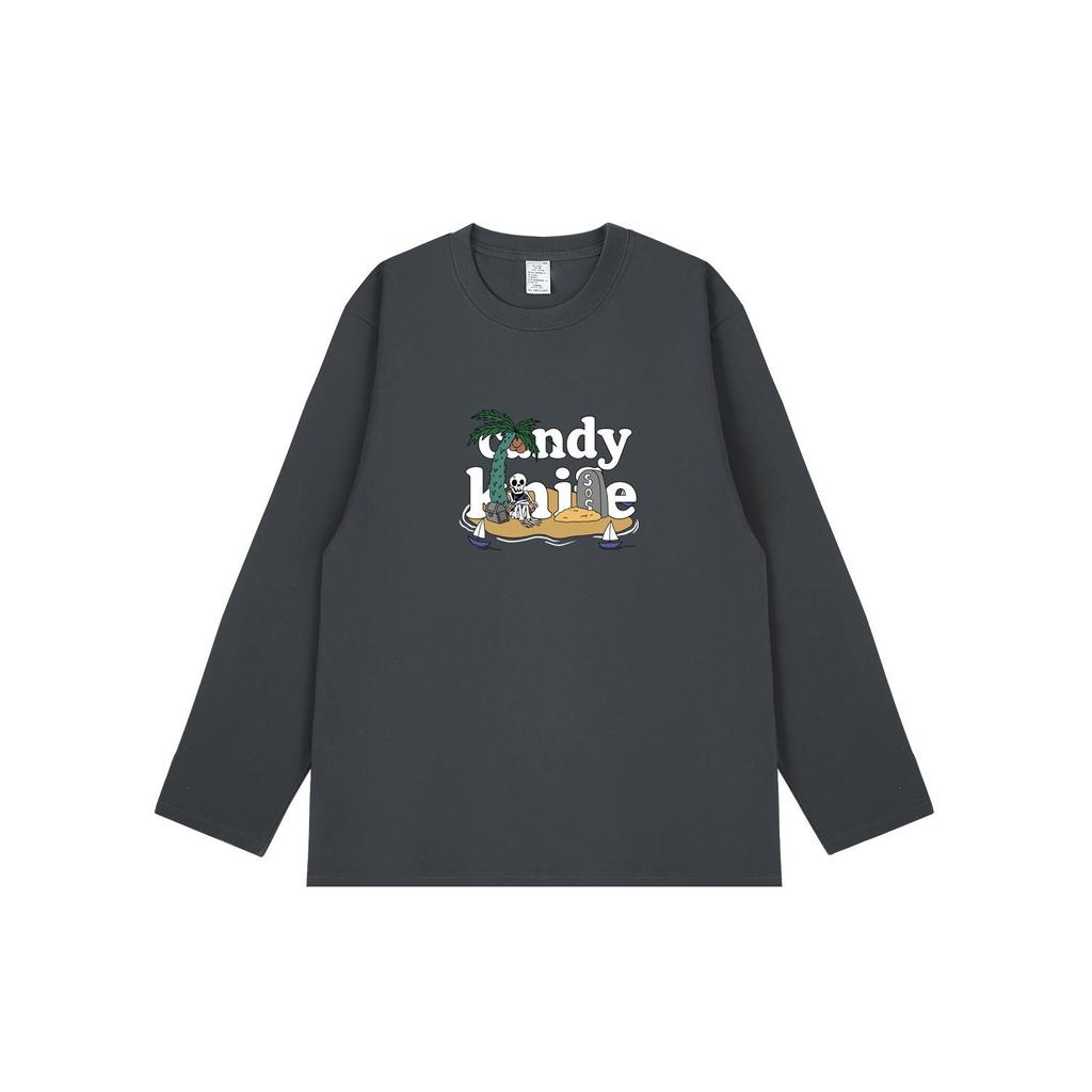 American Style Cute Cartoon Couple Long Sleeve T-Shirt, Pure Cotton, Trendy for Autumn and Winter.