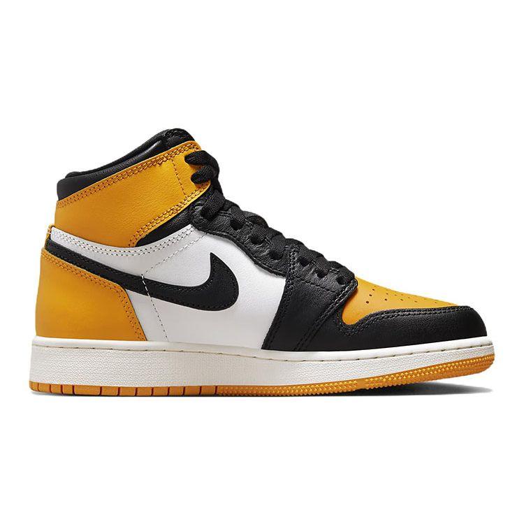 Air Jordan 1 Retro High OG GS Yellow Toe Kids Sneakers Taxi Black Sail 575441-711