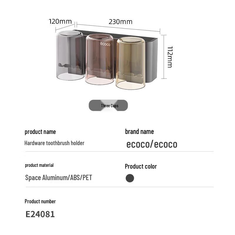 Ecoco Three-Cup Wall-Mounted Toothbrush Holder