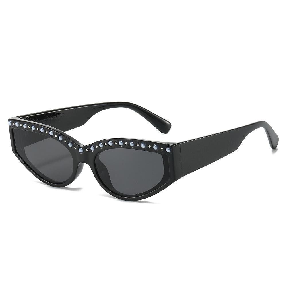 Retro Cool Shiny Cat Eye Women Sunglasses  Luxury Brand Stylish Rhinestones Pearl Small Frame Men Sun Glasses Uv400