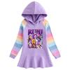 Kpop Demon Hunter Hooded Long Sleeve Rainbow Ruffle Dress for Girls
