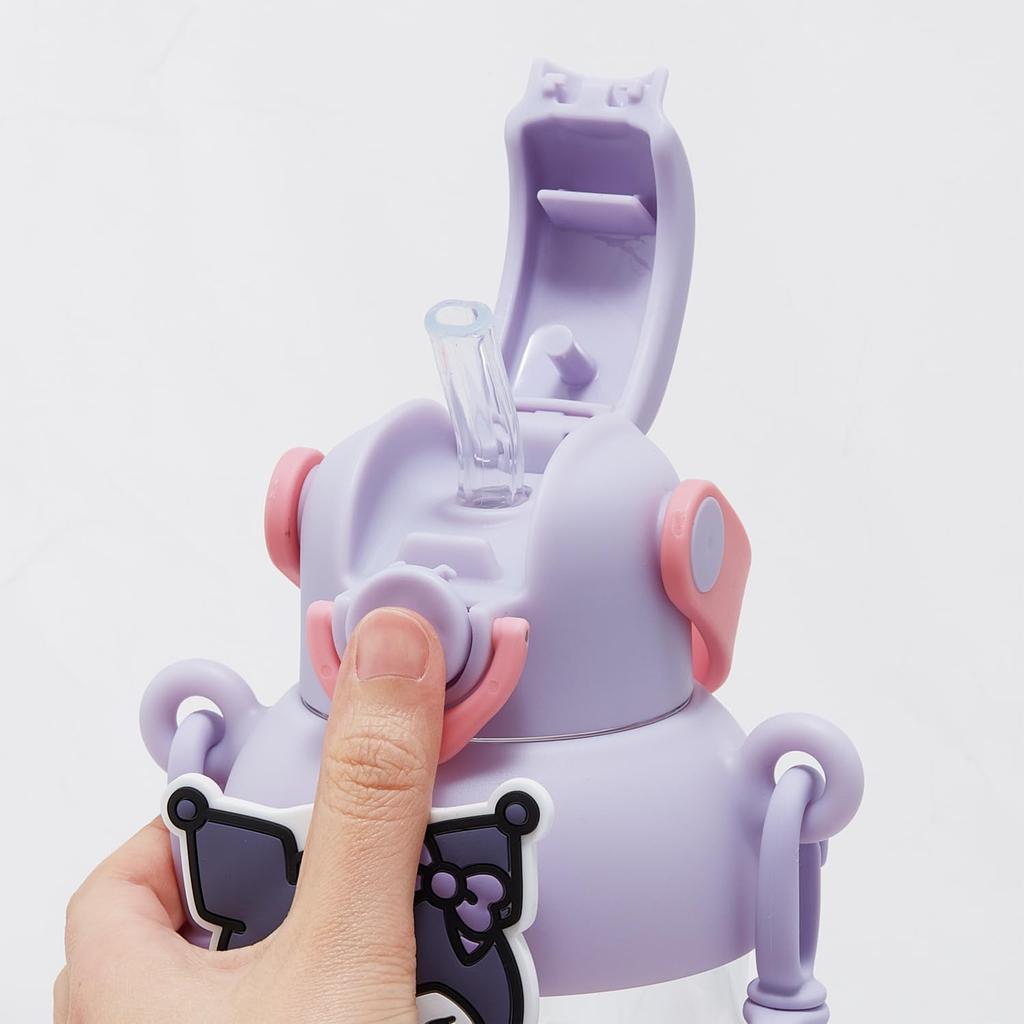 Skater Rubber Mascot Straw Locking Shoulder Sanrio Love Every Bottle, 650ml, One-Push Open, Function, Handle, Strap, Kuromi, Day, PRMC7ST-A