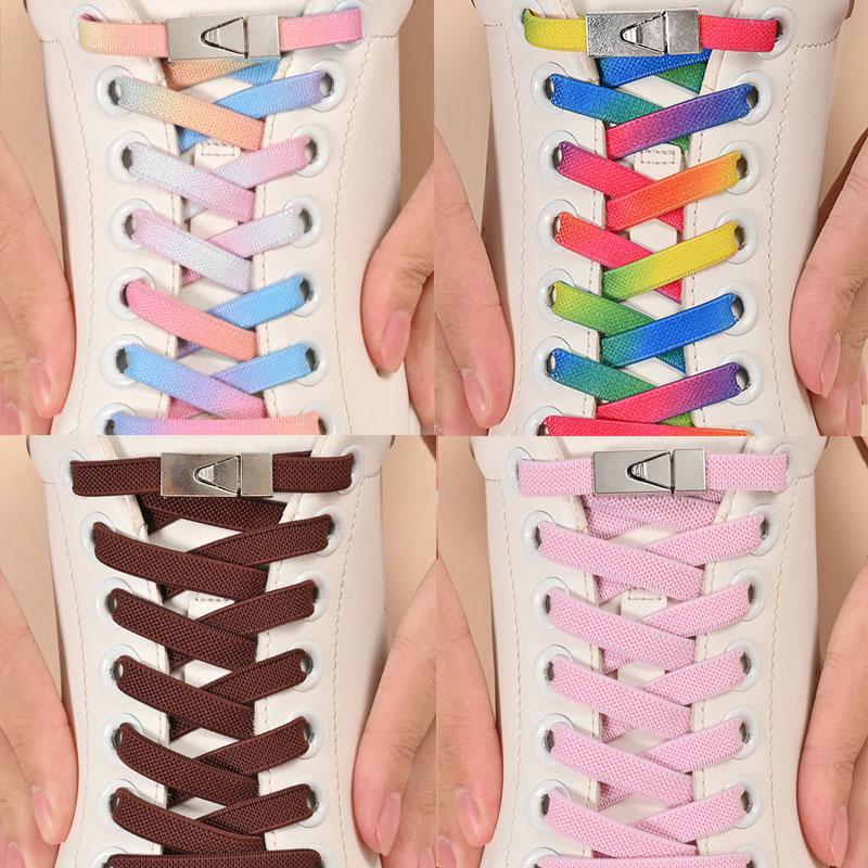 1 Pair 8mm No Tie ShoeLaces Press Lock Shoe laces Without Ties Elastic Laces Sneaker Kids Adult Widened Flat Shoelace for Shoes