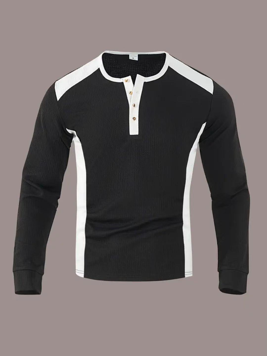 

Men s Two-Tone Waffle Knit Henley Long Sleeve T-shirt XXXL