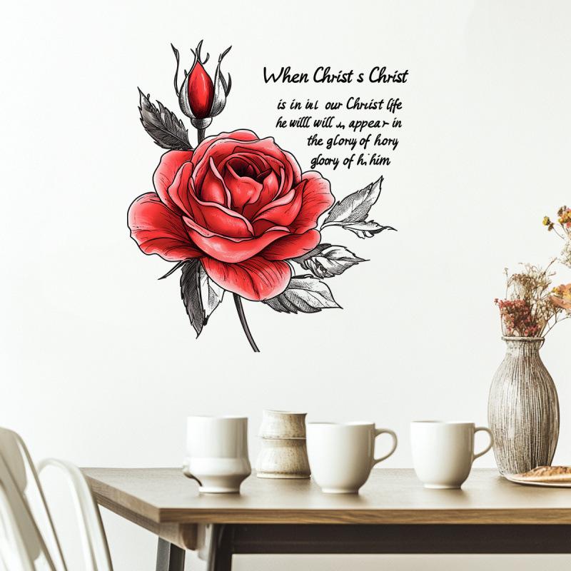 Kreskówkowy Różowy Zdejmowany Naklejka Ścienna do Salonu Sypialni Dekoracja Domu Zabawny Kwiatowy Peel and Stick Wall Art