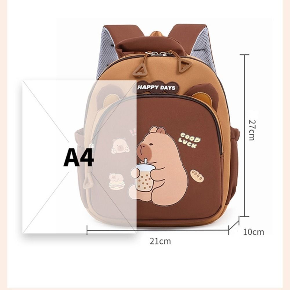 Kawaii Cartoon Capybara Backpack Large Capacity Nylon Capybara School Bag Lightweight Multi-layer Kindergarten Backpack
