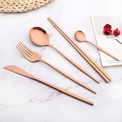 Rose Geschirr 5-tlg. Western-Geschirrset aus Edelstahl, Messer, Gabel, Löffel, Stäbchen, Besteckset, Haushaltsgeschirrset