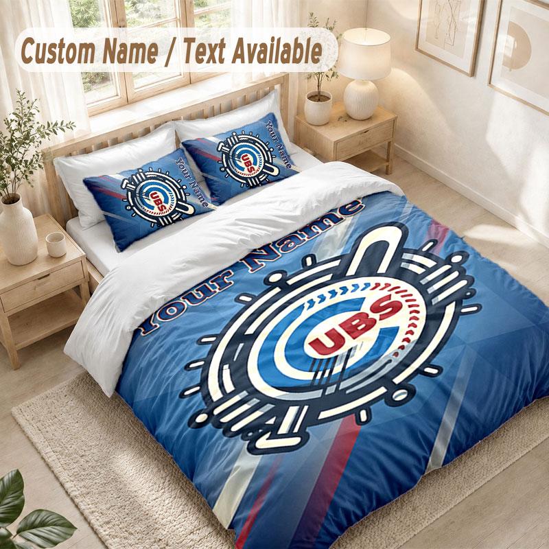 Custom Name Bedding Set 3 PiecesChicago Cubs Print Duvet Cover + 2 Pillowcases Soft Bed Decor