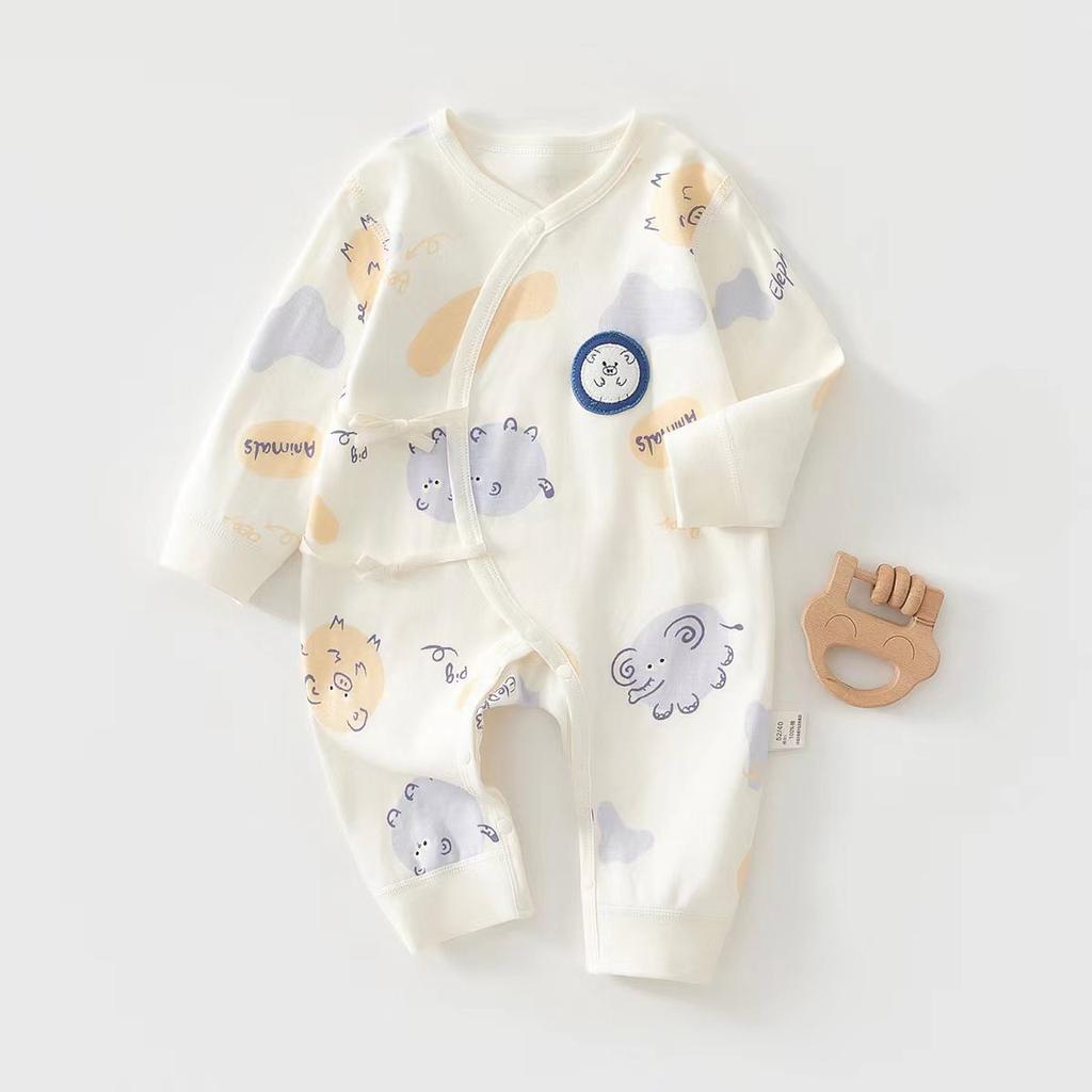 Newborn Baby Kimono Romper, Cotton Seamless Infant One Piece Outfit, Long Sleeve Butterfly Style Crawling Pajamas for Spring Autumn