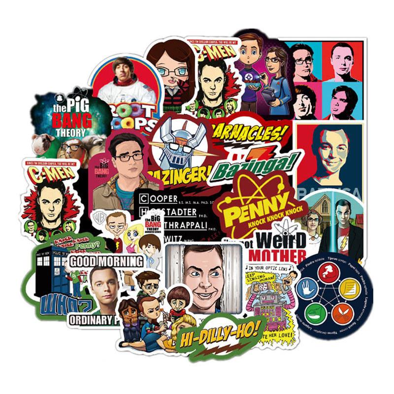 Set di Adesivi Cartoon The Big Bang Theory Cinquanta Pezzi Impermeabili e Resistenti al Sole Decalcomanie per Valigia Auto Laptop Quaderno