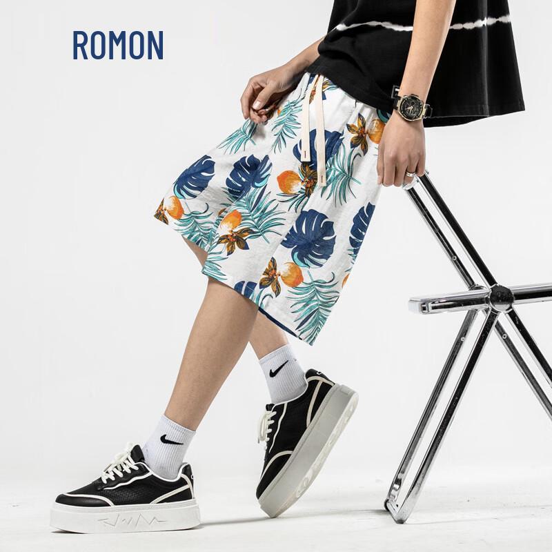 ROMON Men s Chinese Style Retro Floral Beach Shorts L