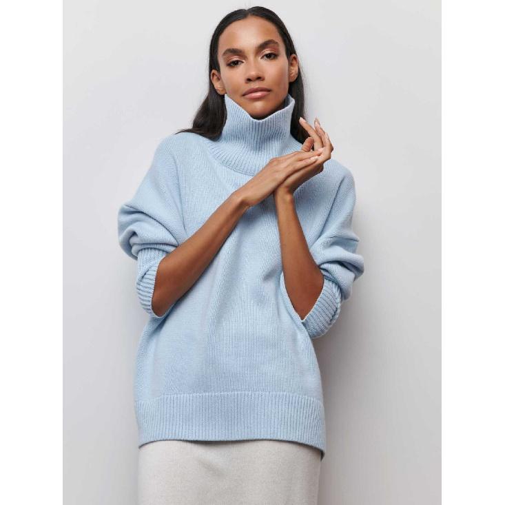 Pulover cu guler înalt, lejer, cu jumătate de guler, toamnă și iarnă, culoare solidă