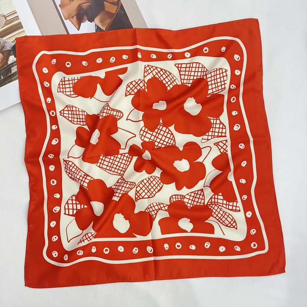 New Handmade Printed Flower Square Scarf Small High-end Versatile Sunscreen Scarf Thin Decorative Scarf for Women