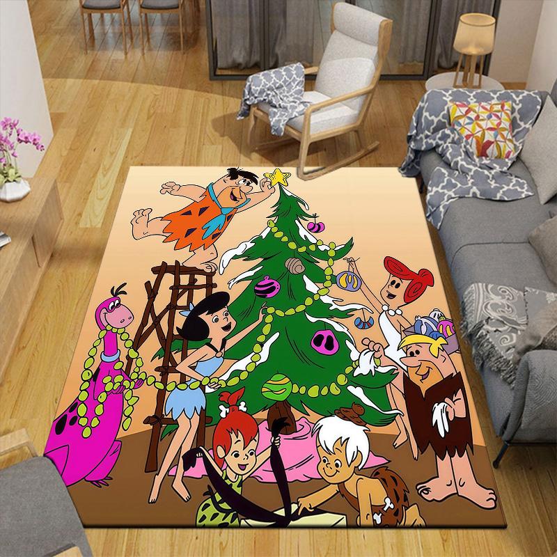 The Flintstones Flannel Pattern Square Carpet,Area Rug,Carpet Rug for Living Room Bedroom Sofa Playroom Decor,Non-slip Floor Mat