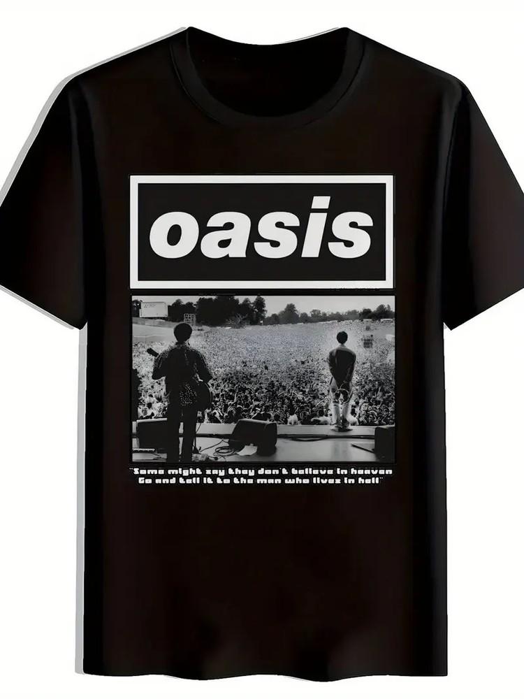 

Rock Music Oasis Band T-Shirt, Men s Black Graphic Tee | Casual Unisex Adult App XL